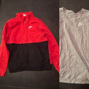 Kids Bundle - Nike Red and Black Half-Zip Sweatshirt and Gray T-Shirt